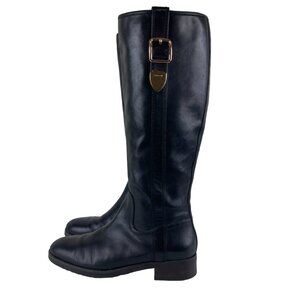 Coach Easton Womens sz 6.5 Black Leather Tall Side Zip Boots Gold Hardware
